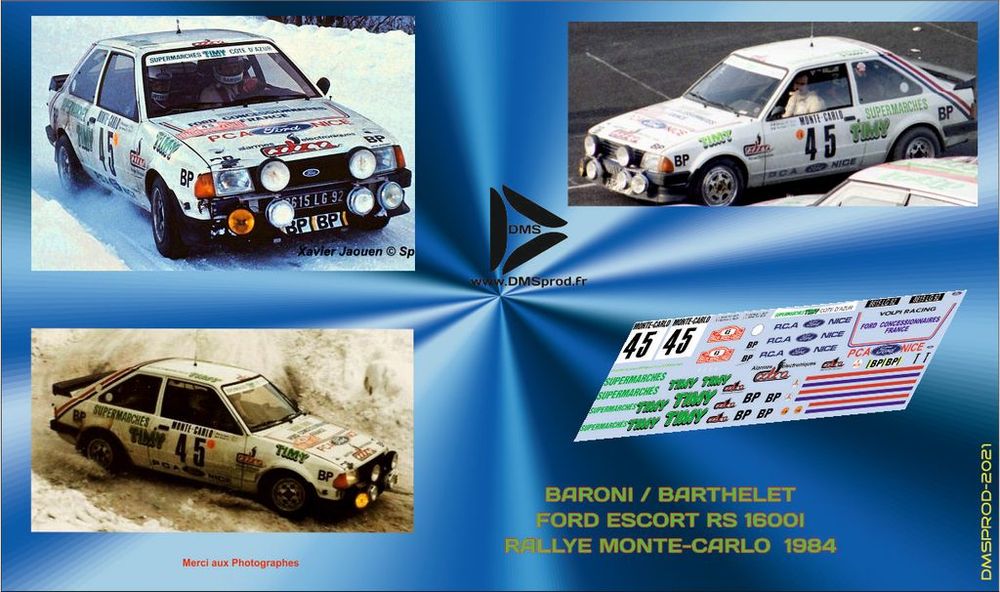 Décal 1/43 FORD ESCORT RS BARONI RALLYE MONTE CARLO 1984 